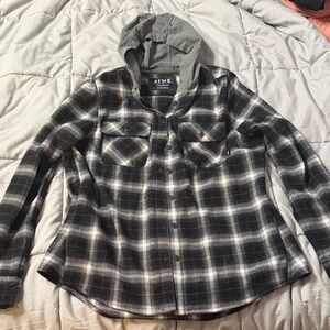 AFWD Black and Gray Plaid Hoodie Shirt